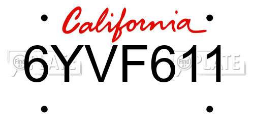 6YVF611 California License Plate
