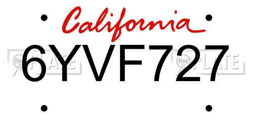 6YVF727 California License Plate