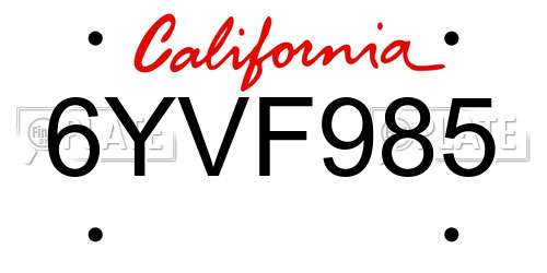 6YVF985 California License Plate