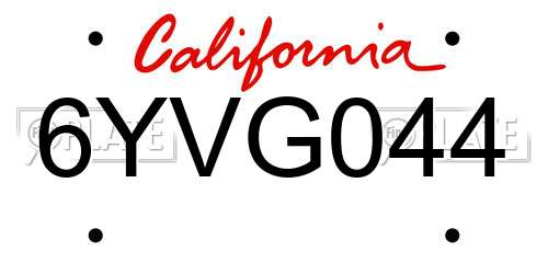 6YVG044 California License Plate