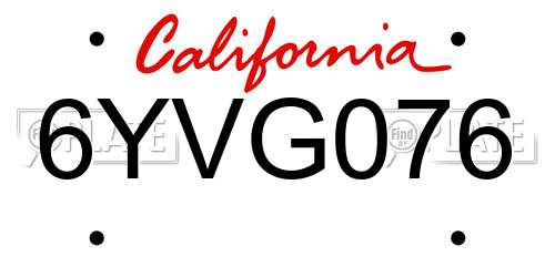 6YVG076 California License Plate