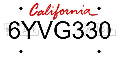 6YVG330 California License Plate