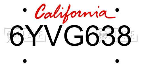 6YVG638 California License Plate