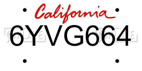 6YVG664 California License Plate