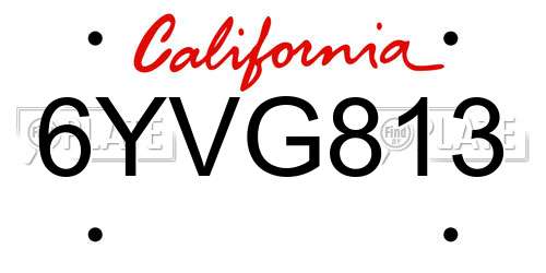 6YVG813 California License Plate