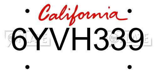 6YVH339 California License Plate
