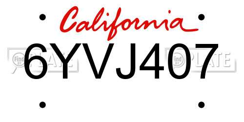 6YVJ407 California License Plate