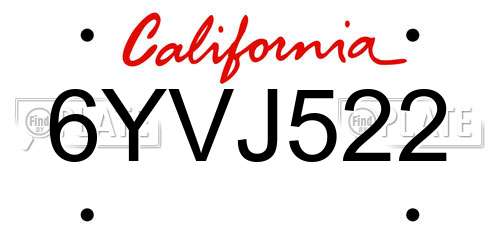 6YVJ522 California License Plate