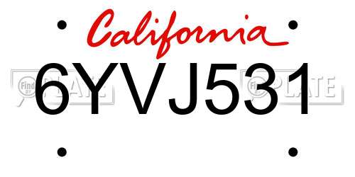 6YVJ531 California License Plate