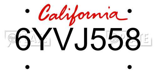 6YVJ558 California License Plate