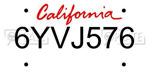 6YVJ576 California License Plate