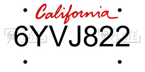 6YVJ822 California License Plate