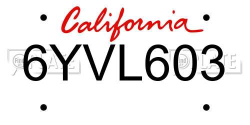 6YVL603 California License Plate