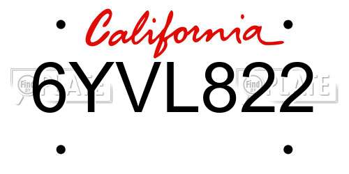 6YVL822 California License Plate