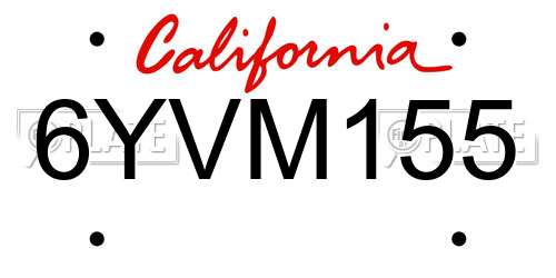 6YVM155 California License Plate