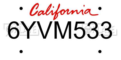 6YVM533 California License Plate
