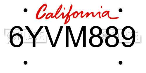 6YVM889 California License Plate