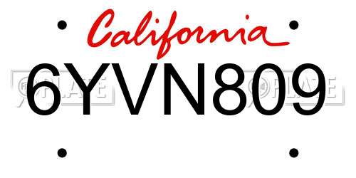 6YVN809 California License Plate