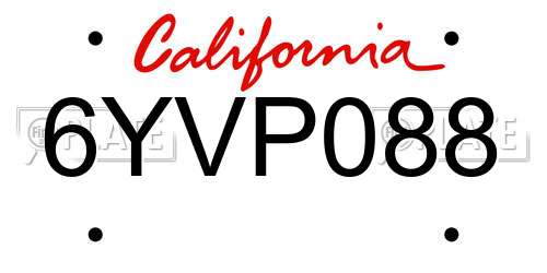 6YVP088 California License Plate