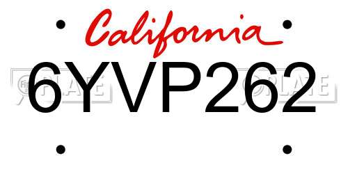 6YVP262 California License Plate