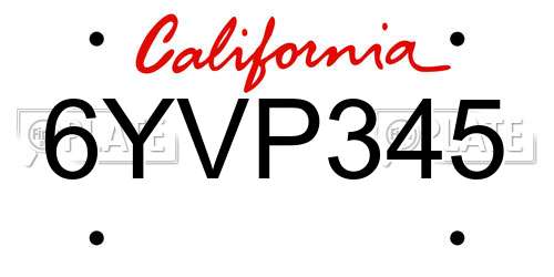 6YVP345 California License Plate