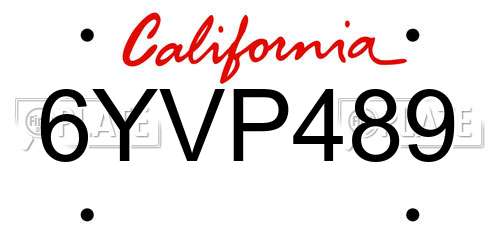 6YVP489 California License Plate