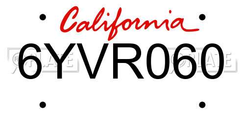 6YVR060 California License Plate