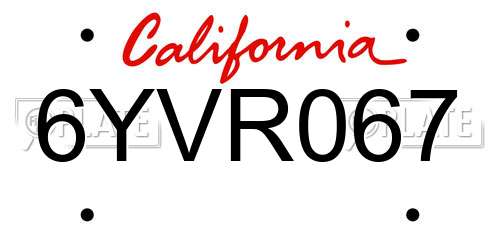 6YVR067 California License Plate