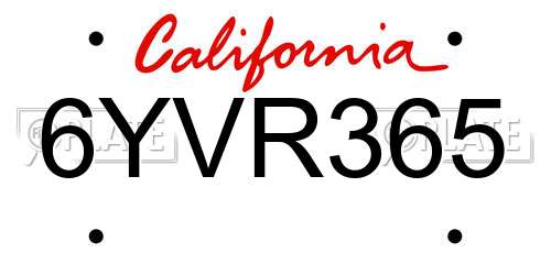 6YVR365 California License Plate