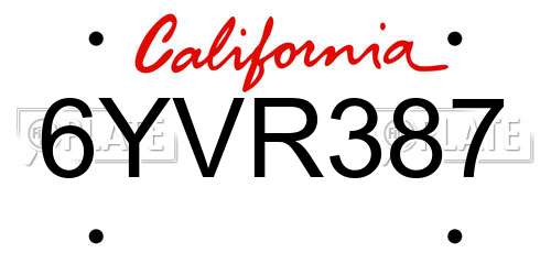 6YVR387 California License Plate