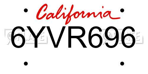 6YVR696 California License Plate