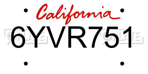 6YVR751 California License Plate