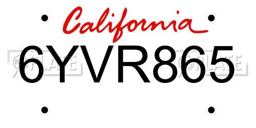 6YVR865 California License Plate