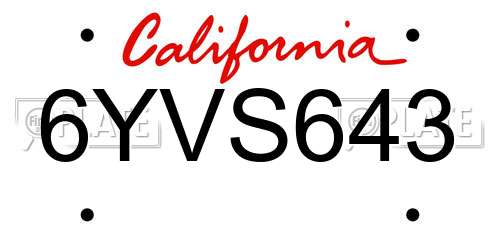 6YVS643 California License Plate