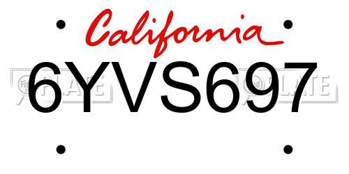 6YVS697 California License Plate
