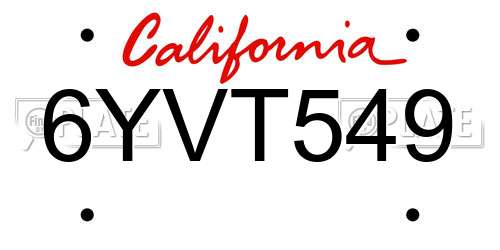 6YVT549 California License Plate