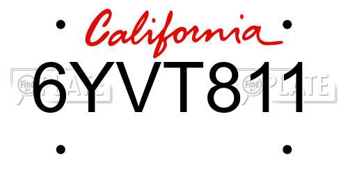 6YVT811 California License Plate