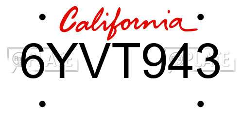 6YVT943 California License Plate