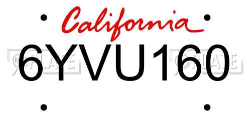 6YVU160 California License Plate