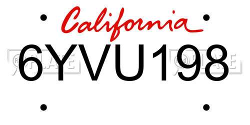 6YVU198 California License Plate