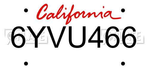 6YVU466 California License Plate