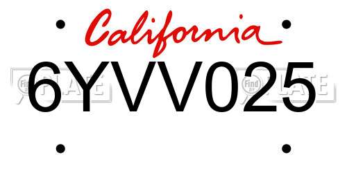 6YVV025 California License Plate
