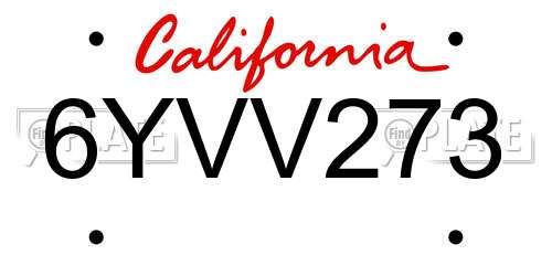 6YVV273 California License Plate