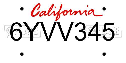 6YVV345 California License Plate