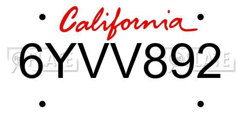 6YVV892 California License Plate
