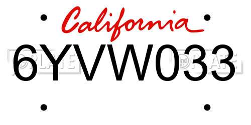 6YVW033 California License Plate