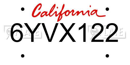 6YVX122 California License Plate