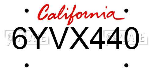 6YVX440 California License Plate