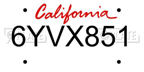 6YVX851 California License Plate