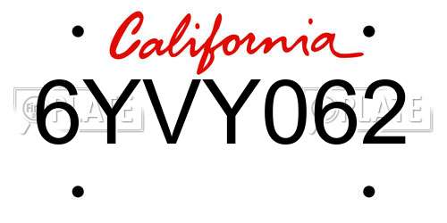 6YVY062 California License Plate